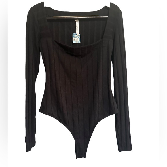 Free People || NWT || Intimately Black Knit Long Sleeve Bodysuit - Picture 2 of 14